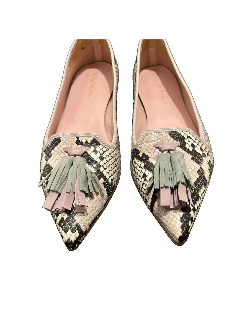 Pretty Ballerinas Angel Flats leopard pattern with tassels sz 39 us 8